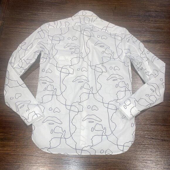 Neil Barrett Men's Sz XS Slim Fit Button Down Shirt White Black Abstract Italy - Picture 4 of 10